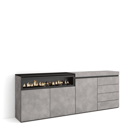 Aparador, Buffet, Amplo Espaço Armazenamento, 207x35x75cm, Para quarto, dormitório, Lareira eléctrica, Cómoda, Estilo moderno, Cimento Aparador, Buffet, Amplo Espaço Armazenamento, 207x35x75cm, Para quarto, dormitório, Lareira eléctrica, Cómoda, Estilo moderno, Cimento