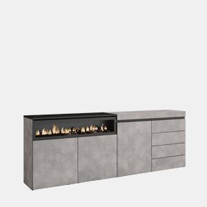 Aparador, Buffet, Amplo Espaço Armazenamento, 207x35x75cm, Para quarto, dormitório, Lareira eléctrica, Cómoda, Estilo moderno, Cimento