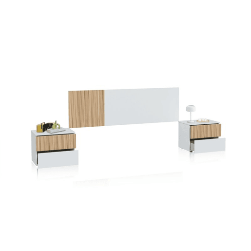 Cabeceira da cama com mesas de cabeceira Nitza Blanco Artik (Blanco Mate) - Natur 166 x 50 x 3 cm