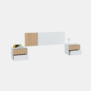 Cabeceira da cama com mesas de cabeceira Nitza Blanco Artik (Blanco Mate) - Natur 166 x 50 x 3 cm