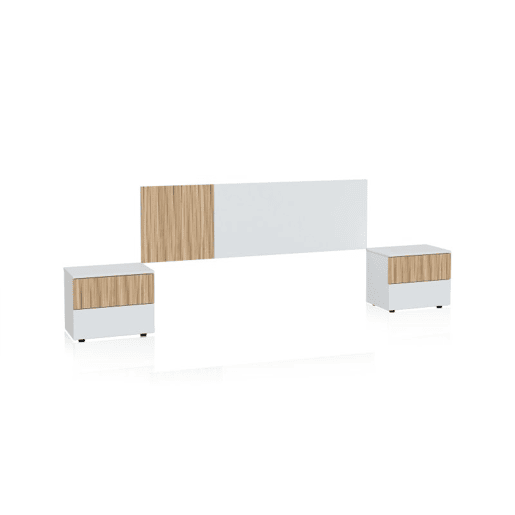 Cabeceira da cama com mesas de cabeceira Nitza Blanco Artik (Blanco Mate) - Natur 166 x 50 x 3 cm
