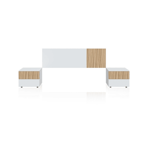 Cabeceira da cama com mesas de cabeceira Nitza Blanco Artik (Blanco Mate) - Natur 166 x 50 x 3 cm