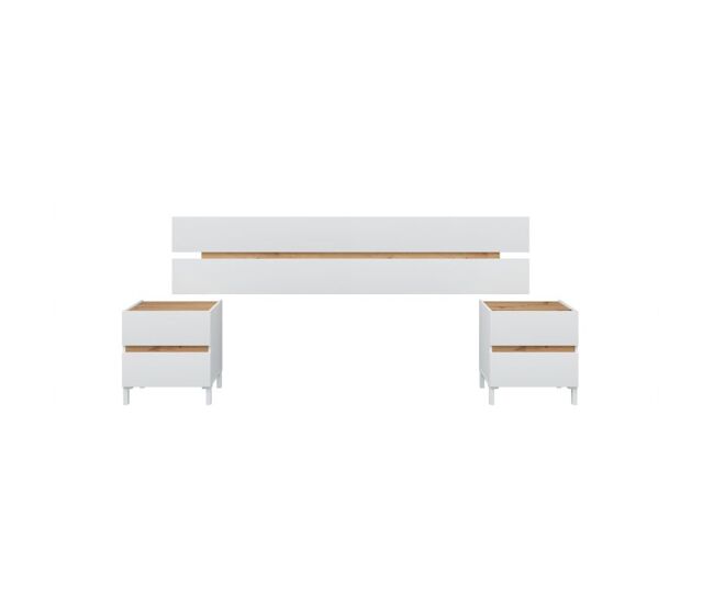 Cabecero con mesitas Tempus Blanco Artik (Blanco Mate) - Roble Nodi 216 x 47 x 3 cm