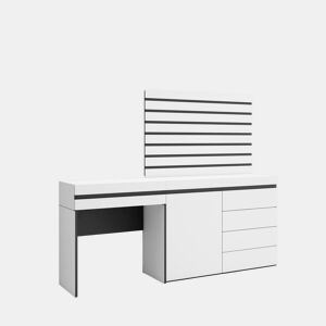 Toucador, Mesa com armazenamento, 177x35x145cm, Com gaveta, Cómoda, Tiras Deco. Madeira, Estilo moderno, Branco