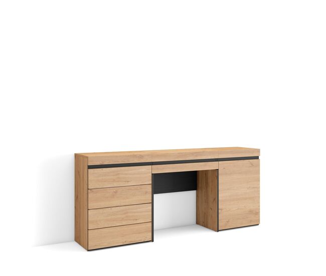Tocador, dormitorio habitación, 177x35x75cm, con cajón, cómoda, cajonera, estilo moderno, roble