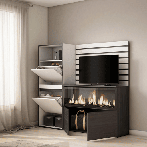 Aparador, Buffet, Amplo Espaço Armazenamento, 167x35x145cm, Para quarto, dormitório, Lareira eléctrica XXL, Sapateira, Estilo moderno, Branco Aparador, Buffet, Amplo Espaço Armazenamento, 167x35x145cm, Para quarto, dormitório, Lareira eléctrica XXL, Sapateira, Estilo moderno, Branco