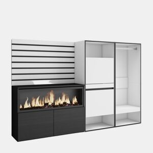 Aparador, Buffet, Amplo Espaço Armazenamento, 227x35x145cm, Para quarto, dormitório, Lareira eléctrica XXL, Sapateira, Roupeiro aberto, Estilo moderno, Branco