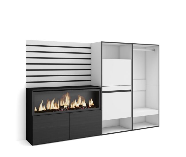 Aparador, con almacenamiento, 227x35x145cm, dormitorio, habitación, chimenea eléctrica xxl, zapatero, vestidor abierto, estilo moderno, blanco