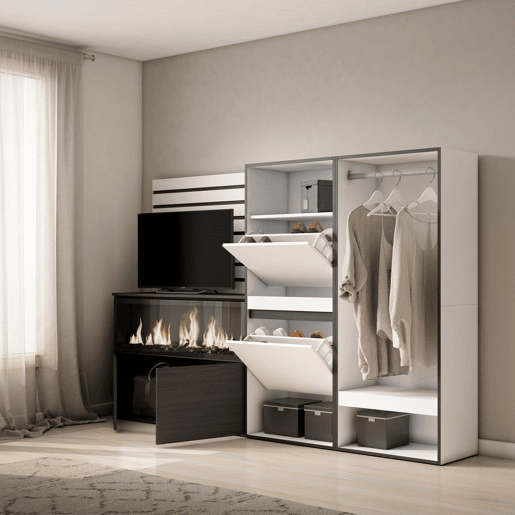 Aparador, Buffet, Amplo Espaço Armazenamento, 227x35x145cm, Para quarto, dormitório, Lareira eléctrica XXL, Sapateira, Roupeiro aberto, Estilo moderno, Branco Aparador, Buffet, Amplo Espaço Armazenamento, 227x35x145cm, Para quarto, dormitório, Lareira eléctrica XXL, Sapateira, Roupeiro aberto, Estilo moderno, Branco