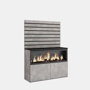 Aparador, Buffet, Amplo Espaço Armazenamento, 107x35x145cm, Para quarto, dormitório, Lareira eléctrica XXL, Estilo moderno, Cimento