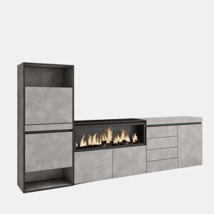 Sapateira, Organização Armazenamento, 274x35x145cm, Para quarto, dormitório, Lareira eléctrica XXL, Cómoda, Estilo moderno, Cimento