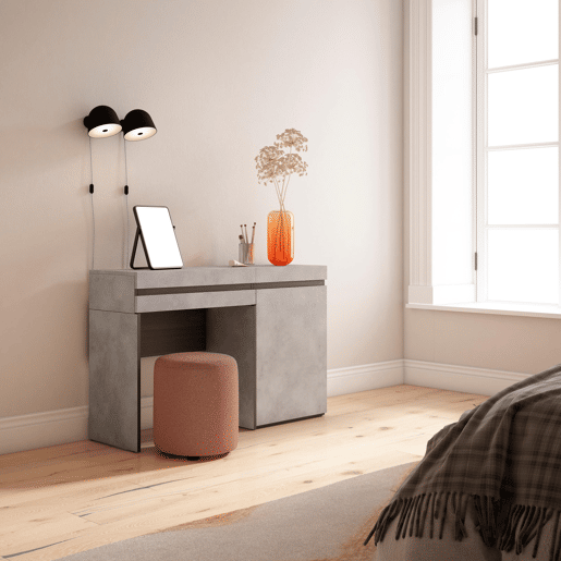 Toucador, Mesa com armazenamento, 121x35x75cm, Com gaveta, Quarto, Dormitório, Estilo moderno, Cimento Toucador, Mesa com armazenamento, 121x35x75cm, Com gaveta, Quarto, Dormitório, Estilo moderno, Cimento
