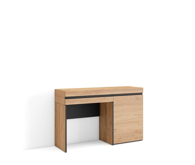 Tocador, dormitorio habitación, 121x35x75cm, con cajón, con almacenamiento, estilo moderno, roble