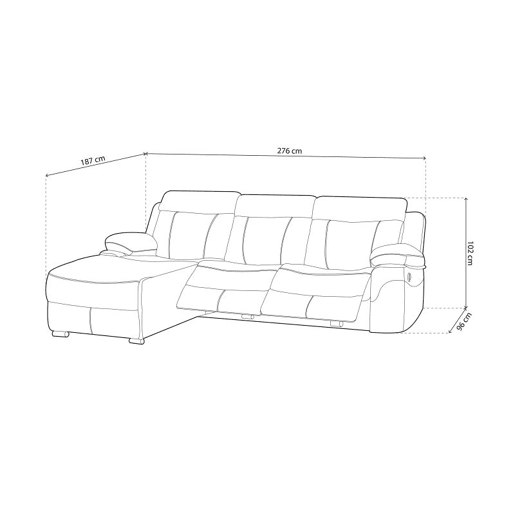 Sofá relax con chaiselongue derecho Nellie 3 plazas Pedra 276 x 102 x 187 cm