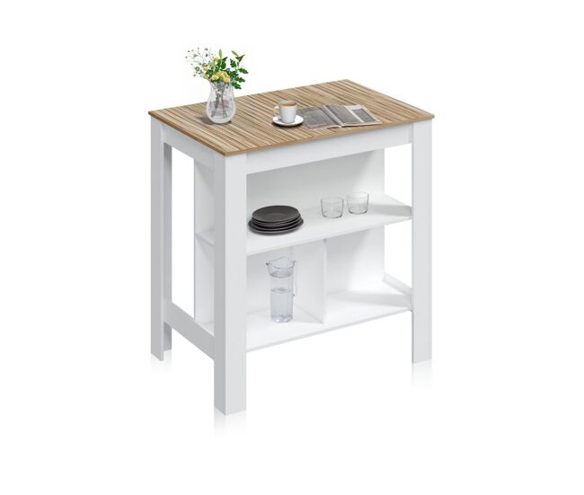 Mesa alta versátil y funcional con estantes en blanco mate y natur 103 cm Nitza Blanco Artik (Blanco Mate) - Natur 103 x 105 x cm