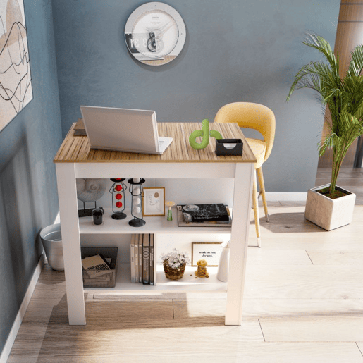 Mesa alta-Isla Nitza Blanco Artik (Blanco Mate) - Natur 103 x 105 x 67 cm