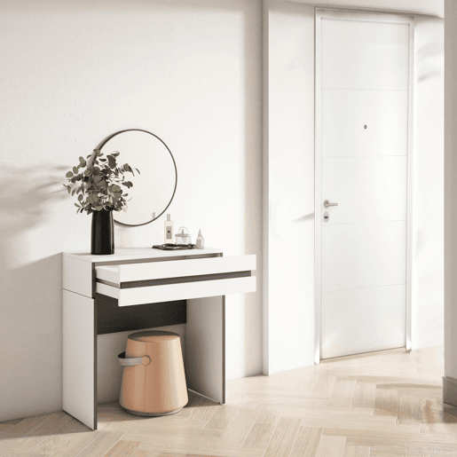 Toucador, Mesa com armazenamento, 70x35x75cm, Com gaveta, Quarto, Dormitório, Estilo moderno, Branco