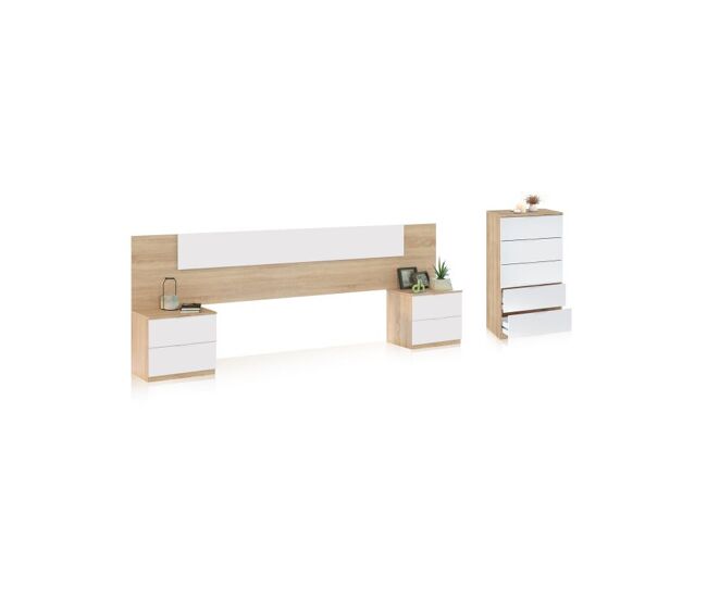 Dormitorio compuesto por 4 piezas en blanco artik y roble canadian akari 5c blanco artik (blanco mate) - roble canadian 247 x 95 x 38 cm