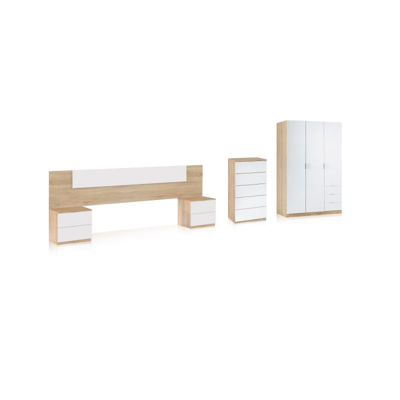 Dormitorio akari 5c plus blanco artik (blanco mate) - roble canadian 247 x 95 x 38 cm