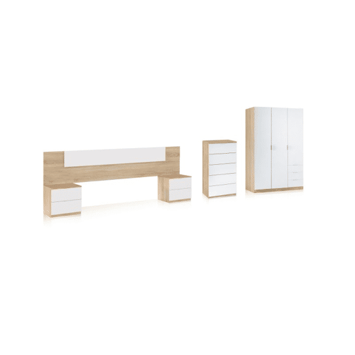 Dormitorio Akari 5C PLUS Artik White (Branco mate) - Carvalho canadiano 247 x 95 x 38 cm