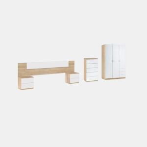 Dormitorio Akari 5C PLUS Artik White (Branco mate) - Carvalho canadiano 247 x 95 x 38 cm