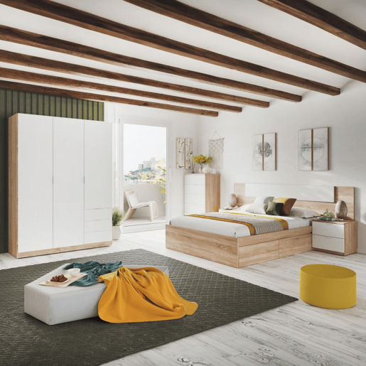 Dormitorio Akari 5C PLUS Artik White (Branco mate) - Carvalho canadiano 247 x 95 x 38 cm