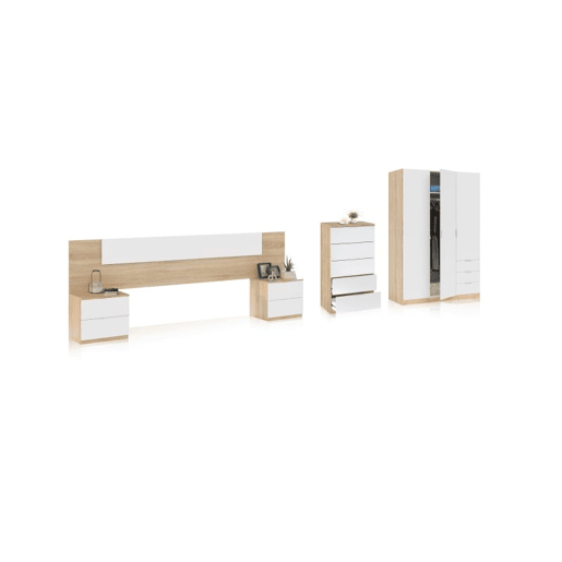 Dormitorio Akari 5C PLUS Artik White (Branco mate) - Carvalho canadiano 247 x 95 x 38 cm