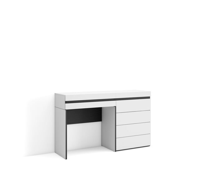 Tocador, dormitorio habitación, 127x35x75cm, con cajón, cómoda, cajonera, estilo moderno, blanco