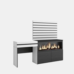 Toucador, Mesa com armazenamento, 177x35x145cm, Com gaveta, Lareira eléctrica XXL, Tiras Deco. Madeira, Estilo moderno, Branco