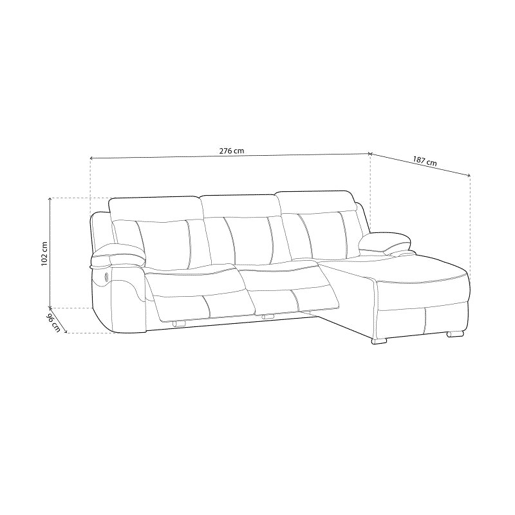 Sofá chaiselongue Nellie 3 plazas Pedra 276 x 102 x 187 cm