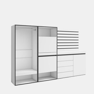 Sapateira, Organização Armazenamento, 227x35x145cm, Para quarto, dormitório, Roupeiro aberto, Cómoda, Tiras Deco. Madeira, Estilo moderno, Branco