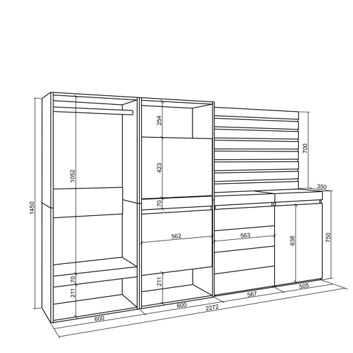 Sapateira, Organização Armazenamento, 227x35x145cm, Para quarto, dormitório, Roupeiro aberto, Cómoda, Tiras Deco. Madeira, Estilo moderno, Branco Sapateira, Organização Armazenamento, 227x35x145cm, Para quarto, dormitório, Roupeiro aberto, Cómoda, Tiras Deco. Madeira, Estilo moderno, Branco