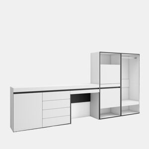 Sapateira, Organização Armazenamento, 297x35x145cm, Para quarto, dormitório, Roupeiro aberto, Cómoda, Toucador, Estilo moderno, Branco