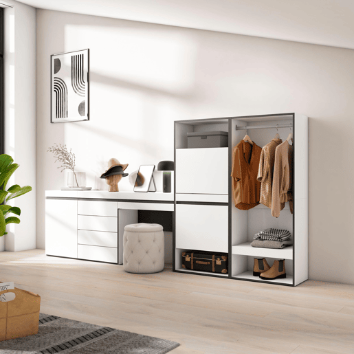 Sapateira, Organização Armazenamento, 297x35x145cm, Para quarto, dormitório, Roupeiro aberto, Cómoda, Toucador, Estilo moderno, Branco Sapateira, Organização Armazenamento, 297x35x145cm, Para quarto, dormitório, Roupeiro aberto, Cómoda, Toucador, Estilo moderno, Branco