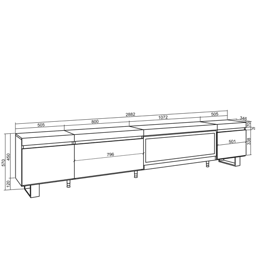 Móvel de TV, Muito espaço de arrumação, 288x35x57cm, TV de grande formato, Lareira eléctrica XXL, Design industrial, Estilo moderno, Cimento Móvel de TV, Muito espaço de arrumação, 288x35x57cm, TV de grande formato, Lareira eléctrica XXL, Design industrial, Estilo moderno, Cimento