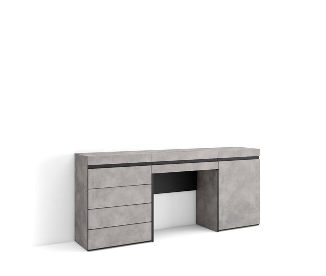 Tocador, dormitorio habitación, 177x35x75cm, con cajón, cómoda, cajonera, estilo moderno, cemento