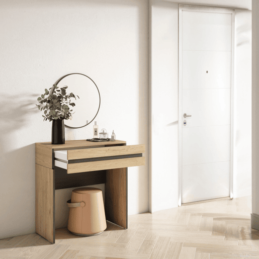 Mesa consola de entrada, Mesa auxiliar para entrada, 70x35x75cm, Com gaveta, Com Armazenamento, Estilo moderno, Carvalho