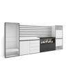 Aparador, Buffet, Amplo Espaço Armazenamento, 334x35x145cm, Para quarto, dormitório, Lareira eléctrica XXL, Cómoda, Sapateira, Roupeiro aberto, Estilo moderno, Branco
