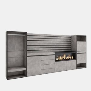 Aparador, Buffet, Amplo Espaço Armazenamento, 334x35x145cm, Para quarto, dormitório, Lareira eléctrica XXL, Cómoda, Sapateira, Roupeiro aberto, Estilo moderno, Cimento