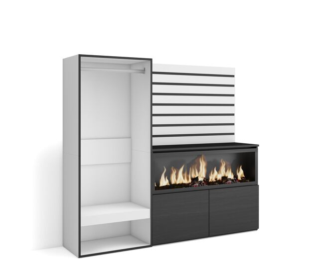 Aparador, con almacenamiento, 167x35x145cm, dormitorio, habitación, chimenea eléctrica xxl, vestidor abierto, estilo moderno, blanco