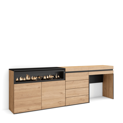 Aparador, Buffet, Amplo Espaço Armazenamento, 227x35x75cm, Para quarto, dormitório, Lareira eléctrica, Cómoda, Toucador, Estilo moderno, Carvalho Aparador, Buffet, Amplo Espaço Armazenamento, 227x35x75cm, Para quarto, dormitório, Lareira eléctrica, Cómoda, Toucador, Estilo moderno, Carvalho