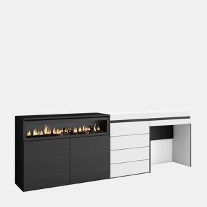 Aparador, Buffet, Amplo Espaço Armazenamento, 227x35x75cm, Para quarto, dormitório, Lareira eléctrica, Cómoda, Toucador, Estilo moderno, Branco