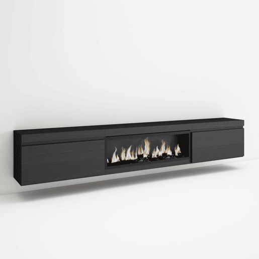 Móvel de TV, Muito espaço de arrumação, 267x35x45cm, TV de grande formato, Lareira eléctrica XXL, Suspensos, Estilo moderno, Preto Móvel de TV, Muito espaço de arrumação, 267x35x45cm, TV de grande formato, Lareira eléctrica XXL, Suspensos, Estilo moderno, Preto