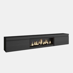 Móvel de TV, Muito espaço de arrumação, 267x35x45cm, TV de grande formato, Lareira eléctrica XXL, Suspensos, Estilo moderno, Preto