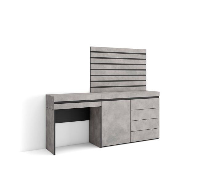 Tocador, dormitorio habitación, 177x35x145cm, con cajón, cómoda, cajonera, listones decorativos, estilo moderno, cemento