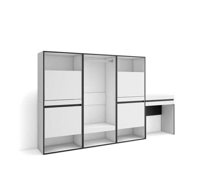 Zapatero, armario zapatos botas, 250x35x145cm, dormitorio, habitación, vestidor abierto, tocador, estilo moderno, blanco