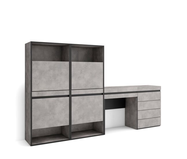 Zapatero, armario zapatos botas, 247x35x145cm, dormitorio, habitación, cómoda, cajonera, tocador, estilo moderno, cemento