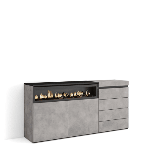 Aparador, Buffet, Amplo Espaço Armazenamento, 157x35x75cm, Para quarto, dormitório, Lareira eléctrica, Cómoda, Estilo moderno, Cimento Aparador, Buffet, Amplo Espaço Armazenamento, 157x35x75cm, Para quarto, dormitório, Lareira eléctrica, Cómoda, Estilo moderno, Cimento