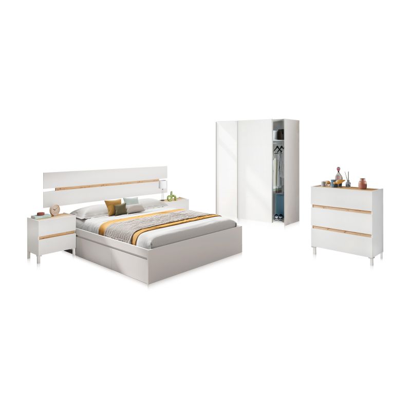 Dormitorio ezra 3c max blanco artik (blanco mate) - roble nodi 156 x 37 x 196 cm