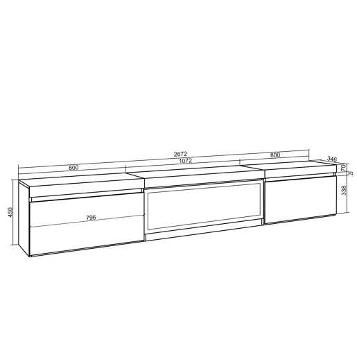 Móvel de TV, Muito espaço de arrumação, 267x35x45cm, TV de grande formato, Lareira eléctrica XXL, Suspensos, Estilo moderno, Cimento Móvel de TV, Muito espaço de arrumação, 267x35x45cm, TV de grande formato, Lareira eléctrica XXL, Suspensos, Estilo moderno, Cimento